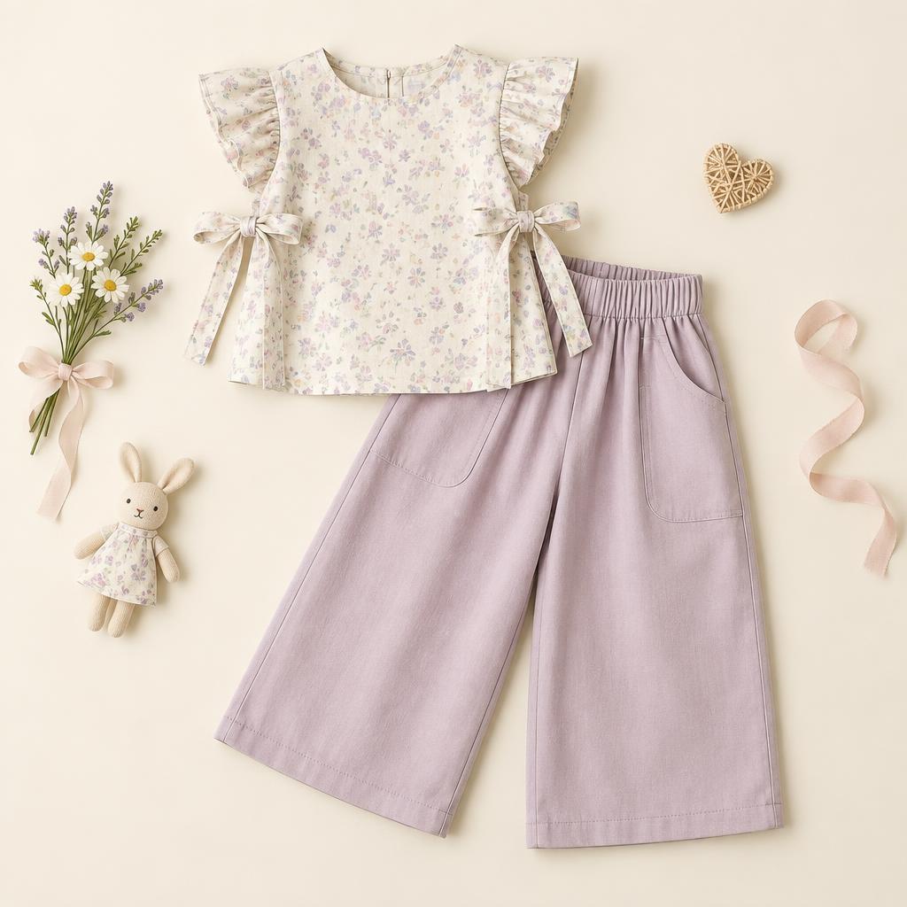 Alma Set: Conjunto de Blusa con lazos laterales + pantalón ancho con Bolsillos vista adicional