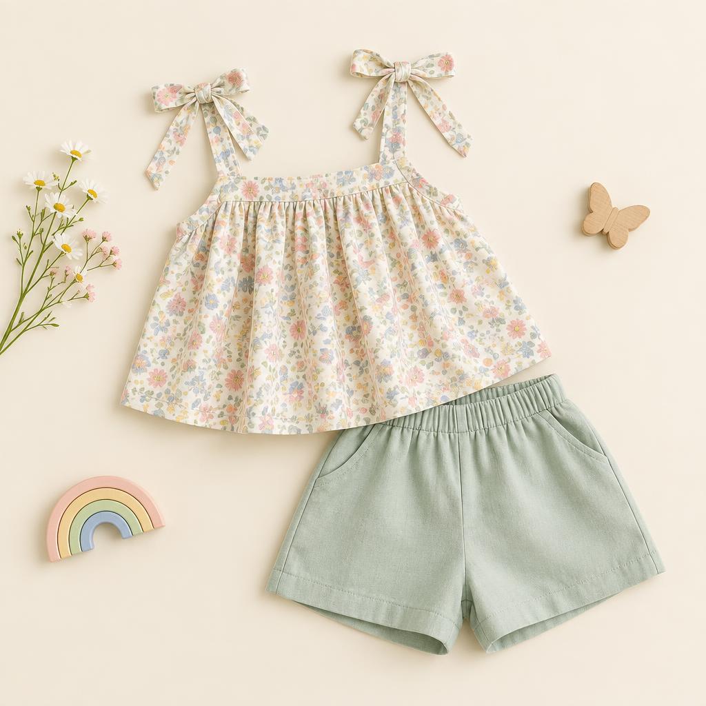 Emilia Set: Conjunto de Top Fruncido + shorts  vista adicional