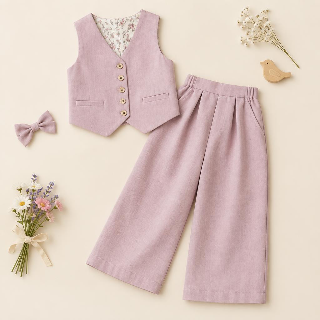 Lia Set: Conjunto de Chaleco + pantalón bota ancha