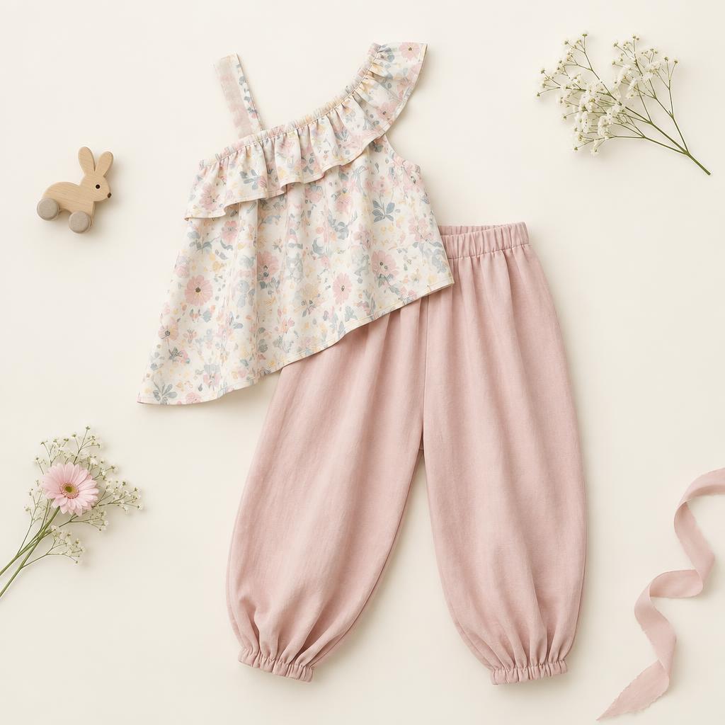 Nora Set: Conjunto de Top asimétrico + pantalón fruncido en Tobillo